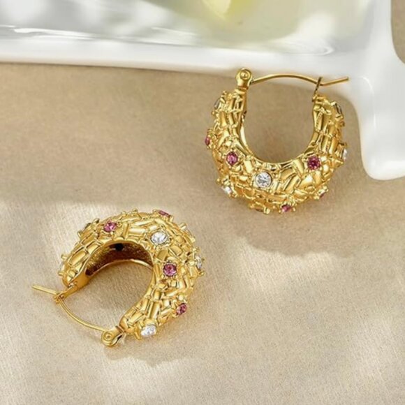 Lightweight cult gaia 14k Gold plated Earrings Elegant Chunky Hoops - Picture 2 of 6